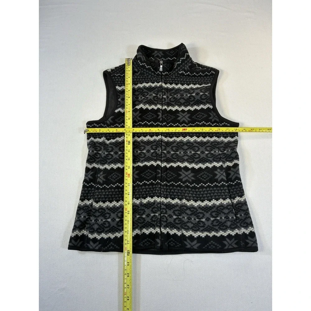BRITISH‎ KHAKI Women's Fleece Vest Medium Grey Black Fair Isle Nordic Full Zip - Picture 10 of 11